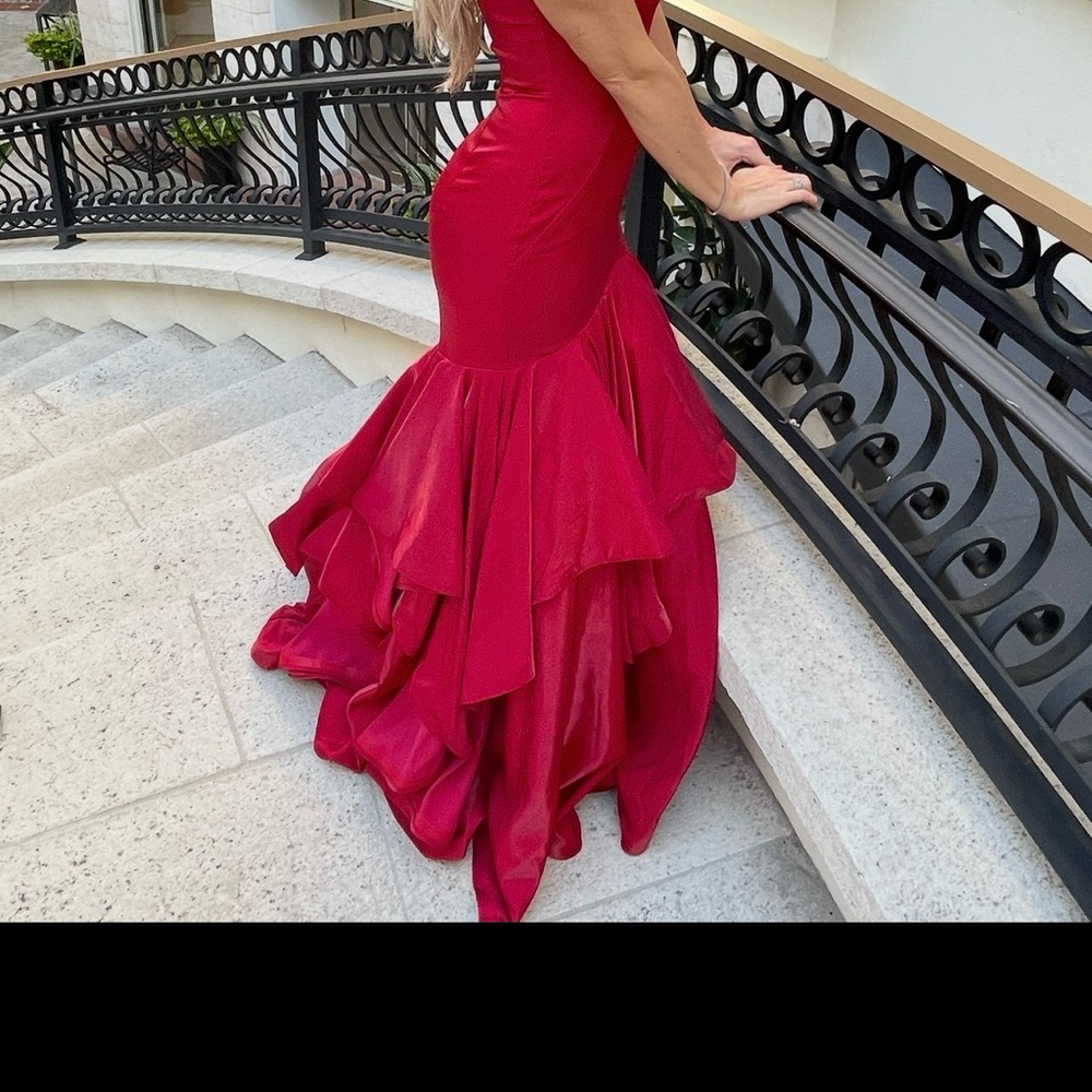 2 Cute Red Ruffled Tiered Pageant Prom Gala Wedding Gown - Picture 4 of 8
